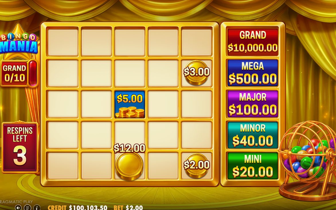 BINGO BONUS-Runde mit dem 5x5-Raster der Geldwerte