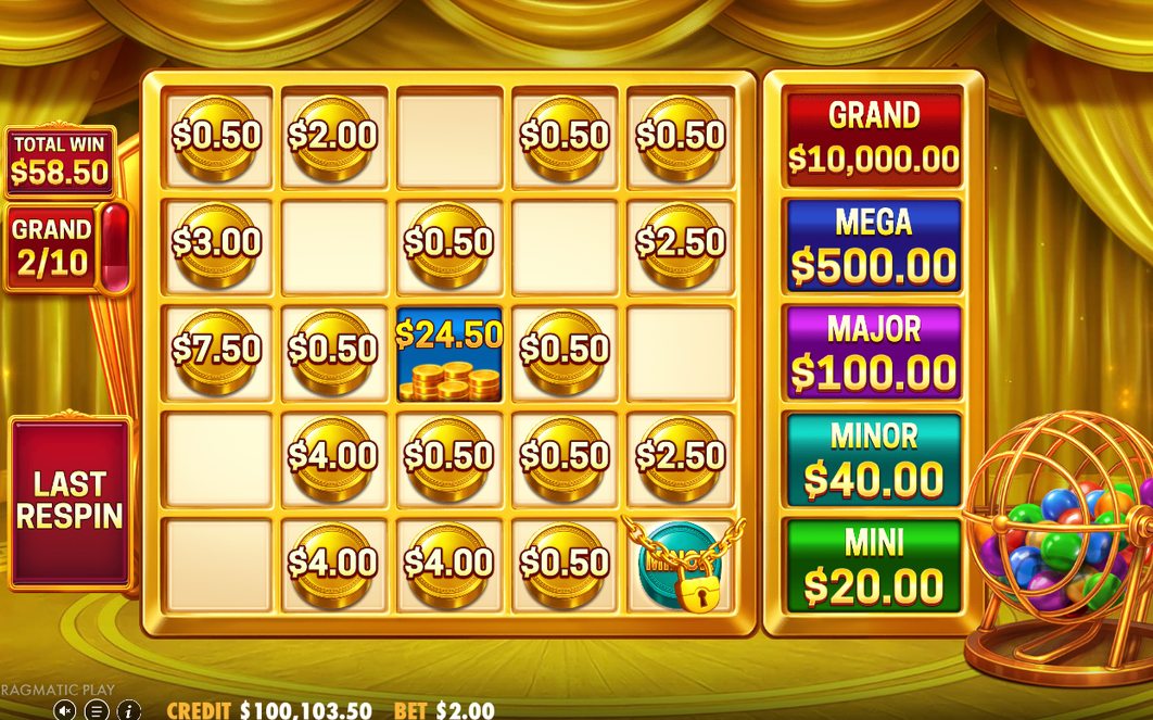 Drei Respins in der BINGO BONUS-Runde mit Geldwerten